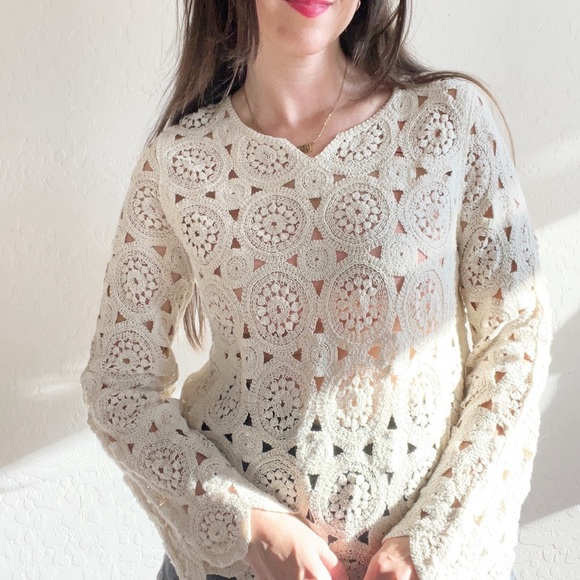 CHARLIE B scalloped crochet blouse in natural - Picture 1 of 6